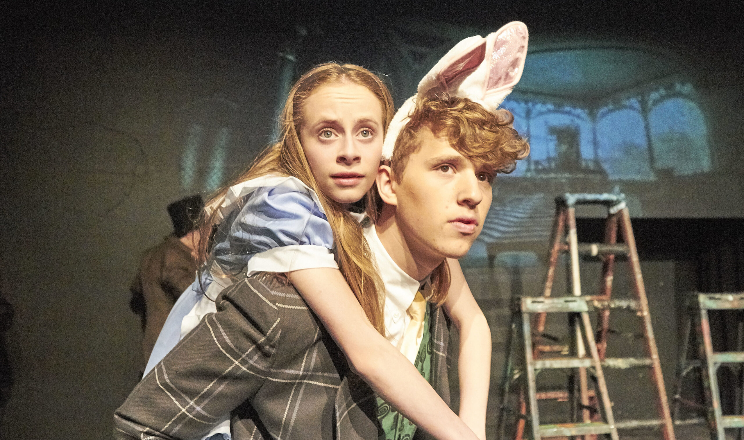 Jewish Community High School students on stage in "Alice and the Black Hole Blues," which is playing at the Edinburgh Fringe Festival