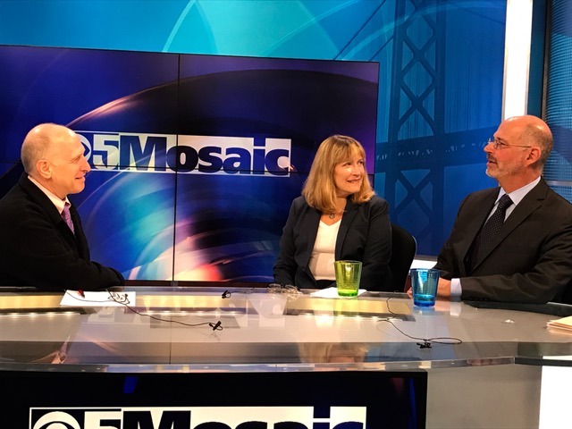 J. Editor Sue Fishkoff and J. Publisher Steve Gellman at a taping of "Mosaic" (Photo/Suzan Berns)