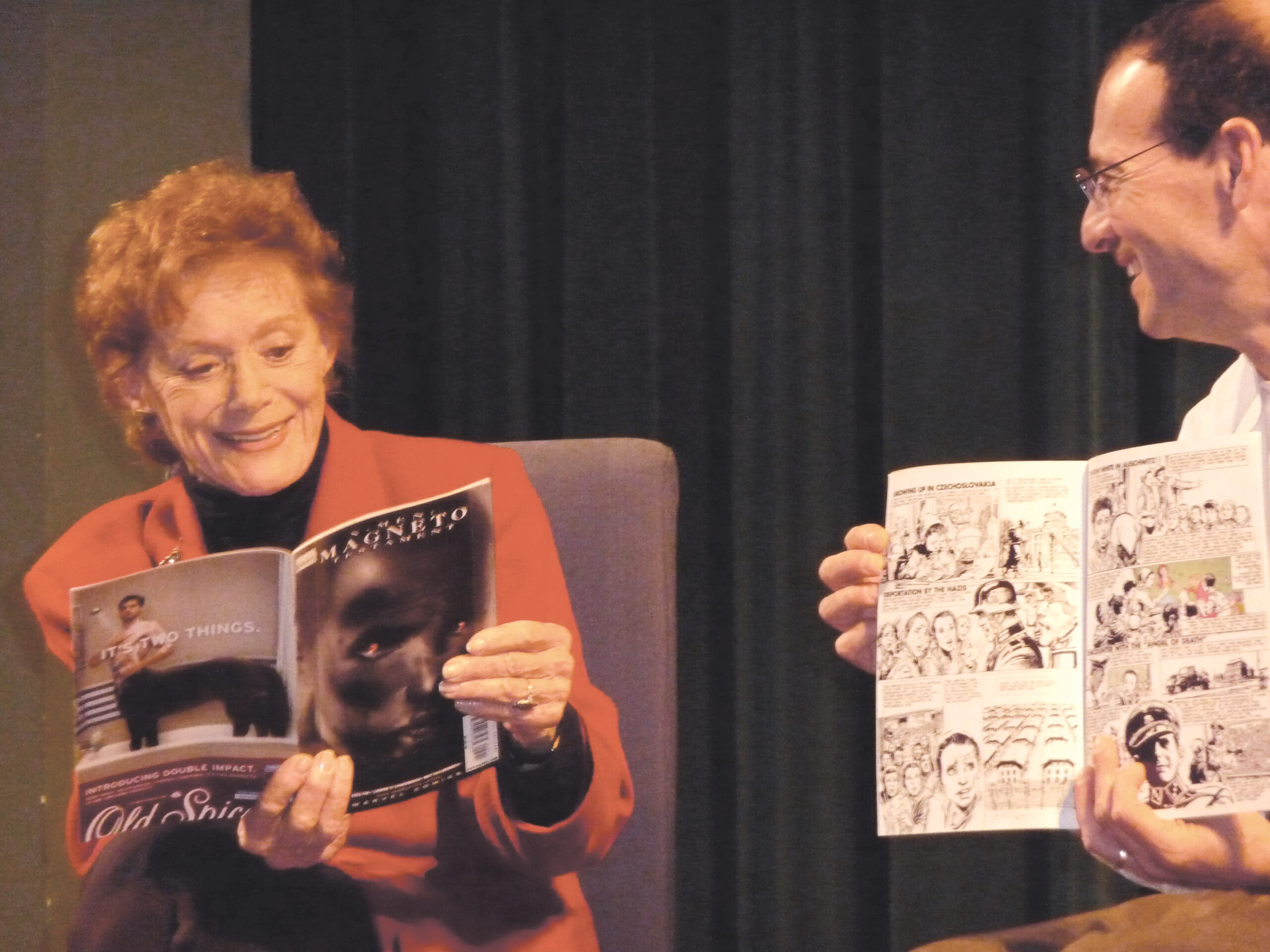 Dina Babbitt in 2009 with the Marvel comics collection "Magneto Testament," which included a comic book retelling of her story (Photo/Amanda Pazornik)
