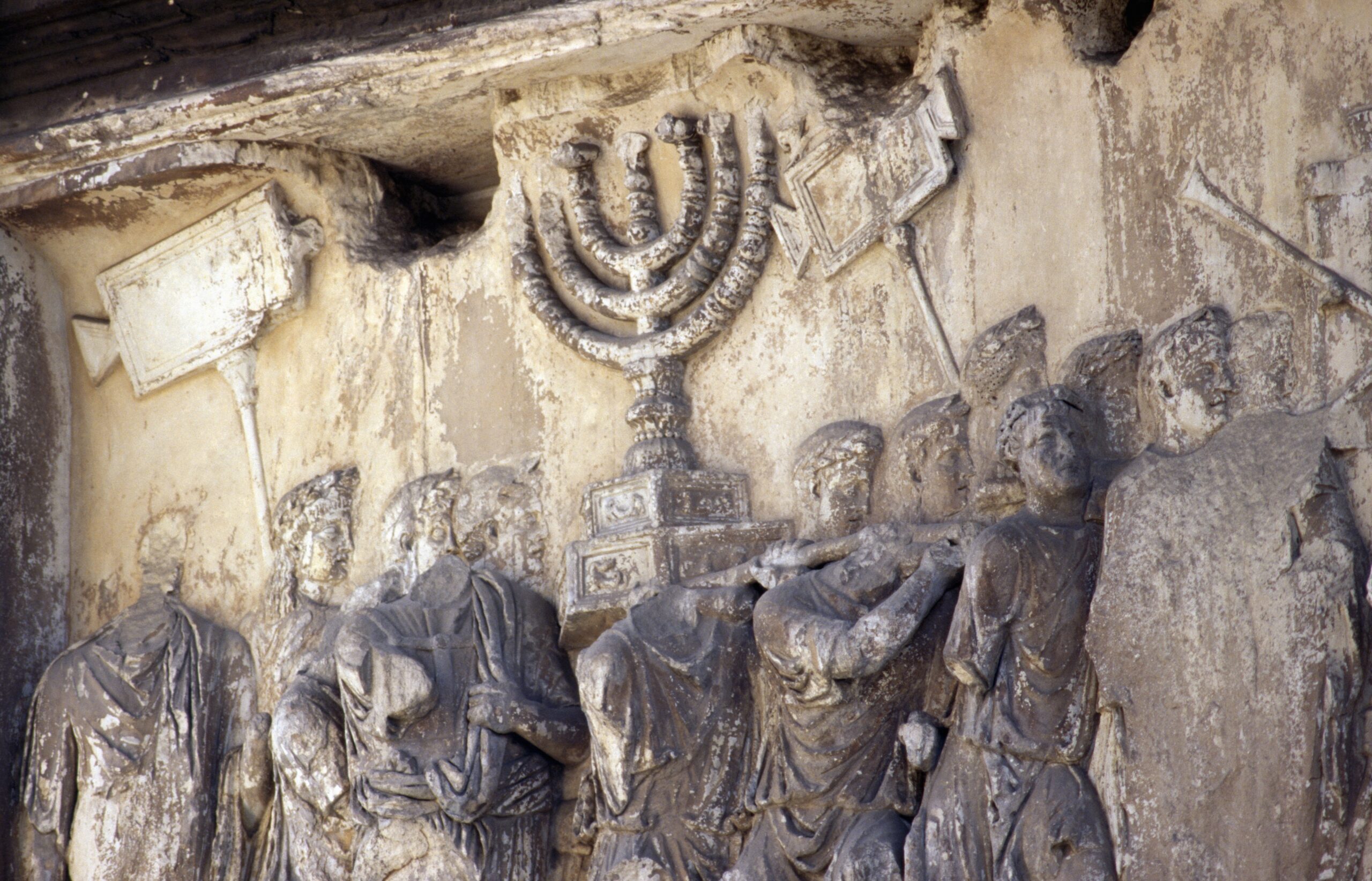 Trophies from Jerusalem, relief from the Arch of Titus, Imperial Forums, Rome, Italy (Photo/JTA-DeAgostini-Getty Images)