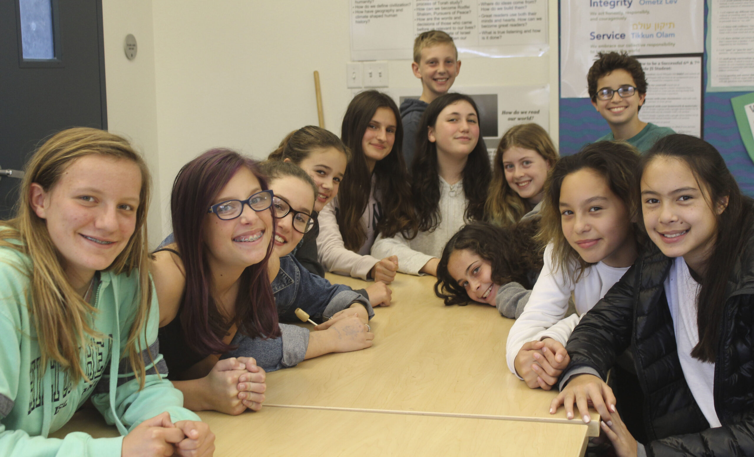 Members of the 2017-18 seventh-grade class at the Brandeis School of San Francisco (Photo/JTA-Ben Sales)