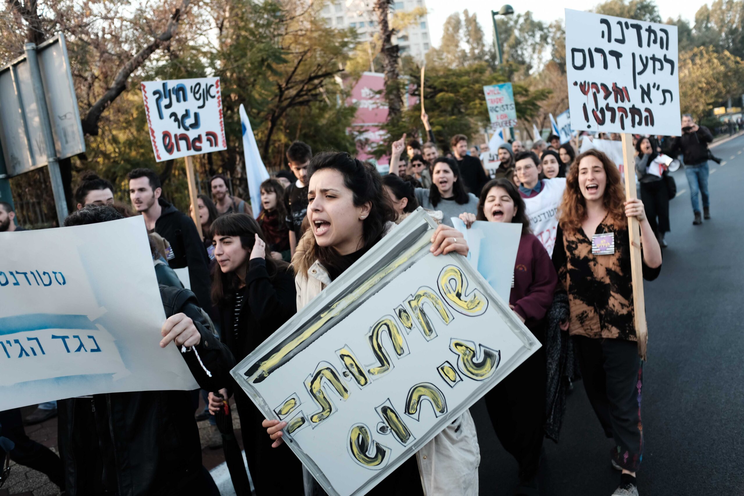 Students and teachers protesting in Tel Aviv against the deportation of African asylum seekers, Jan. 24, 2018. (Photo/JTA-Tomer Neuberg-Flash90)