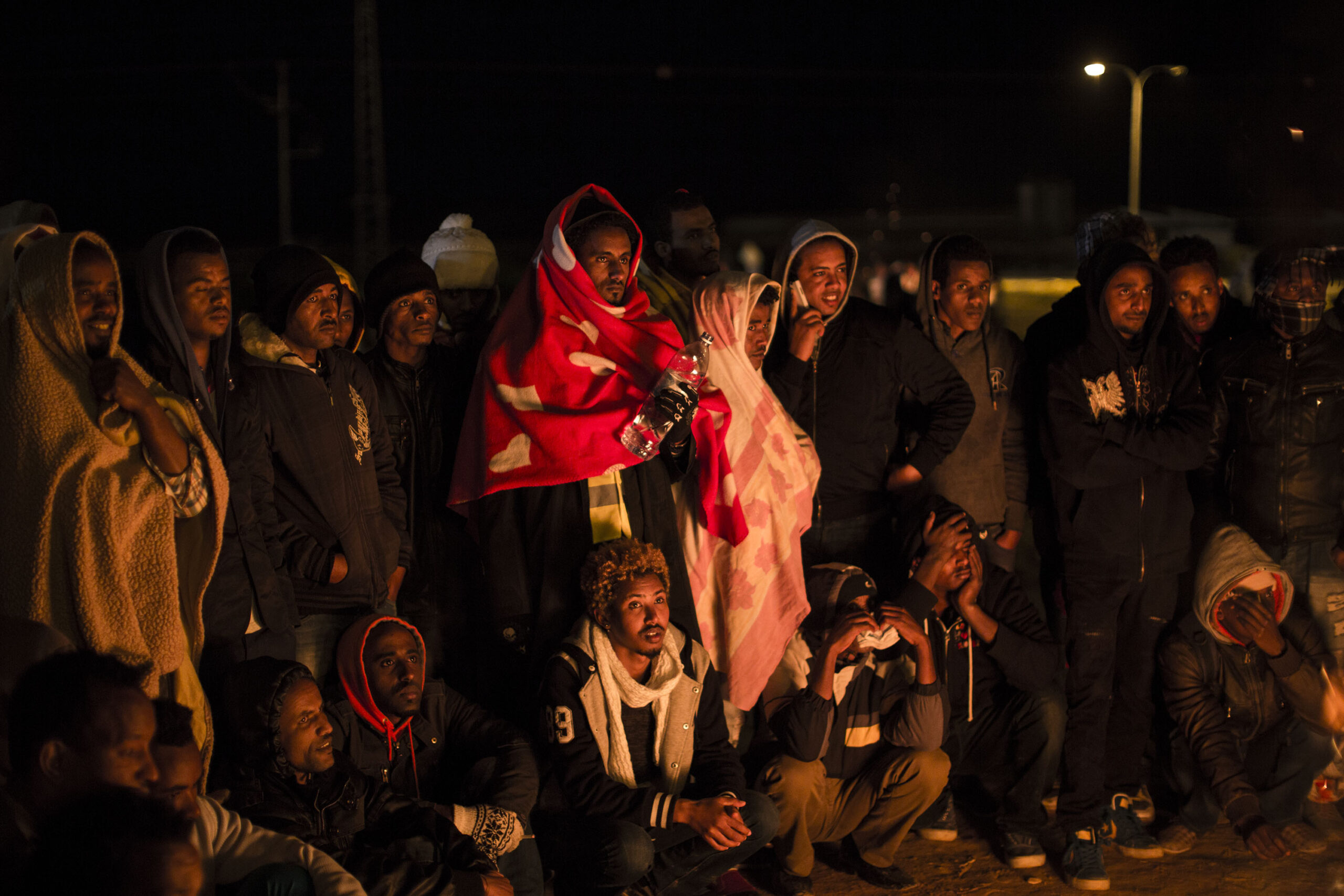 African refugees protesting outside the Holot detention center in the southern Negev Desert, Feb. 18, 2014. (Photo/JTA-Ilia Yefimovich-Getty Images)