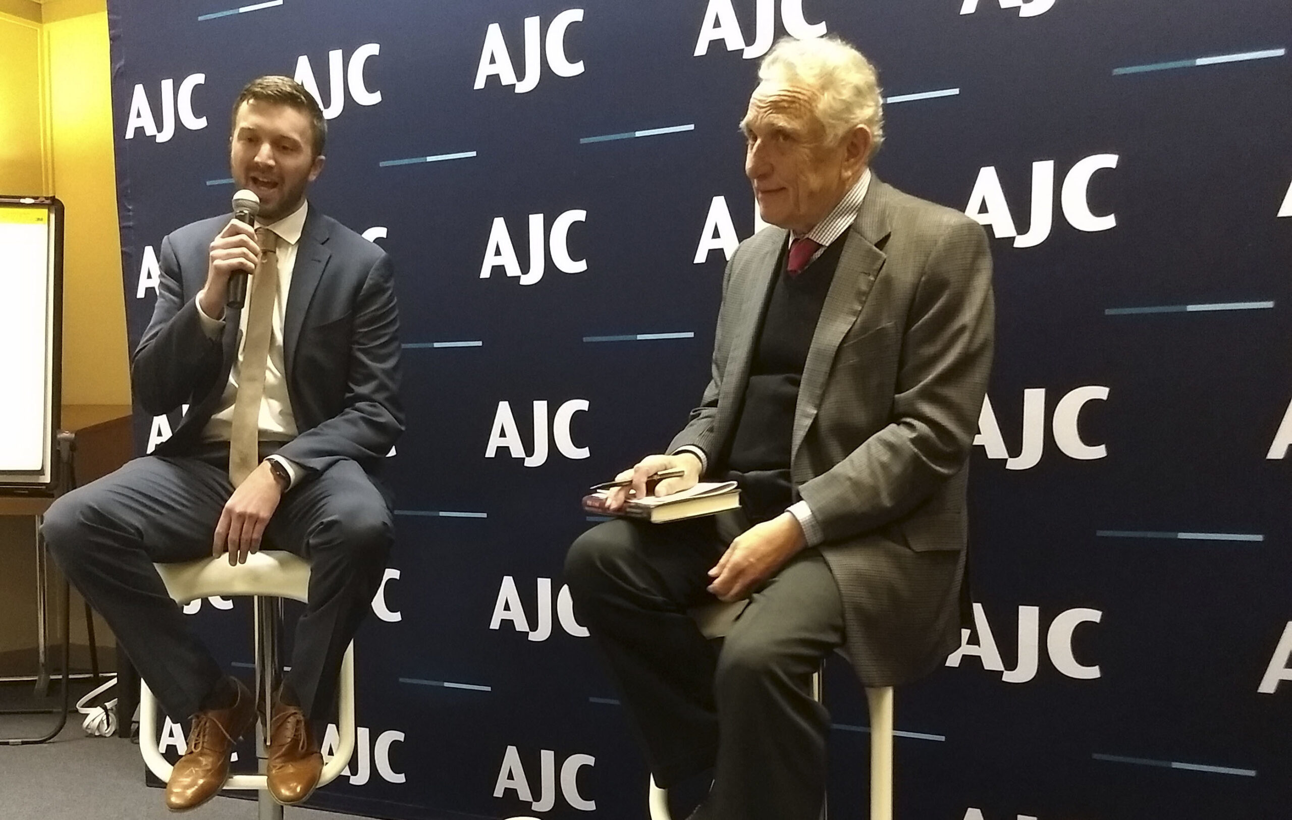 Grant Rumley, author of "The Last Palestinian: The Rise and Reign of Mahmoud Abbas," being interviewed by Moses Libitzky