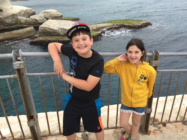 The author's kids, Charlie and Rosie Ayalon at Rosh Hanikra in Israel, 2017