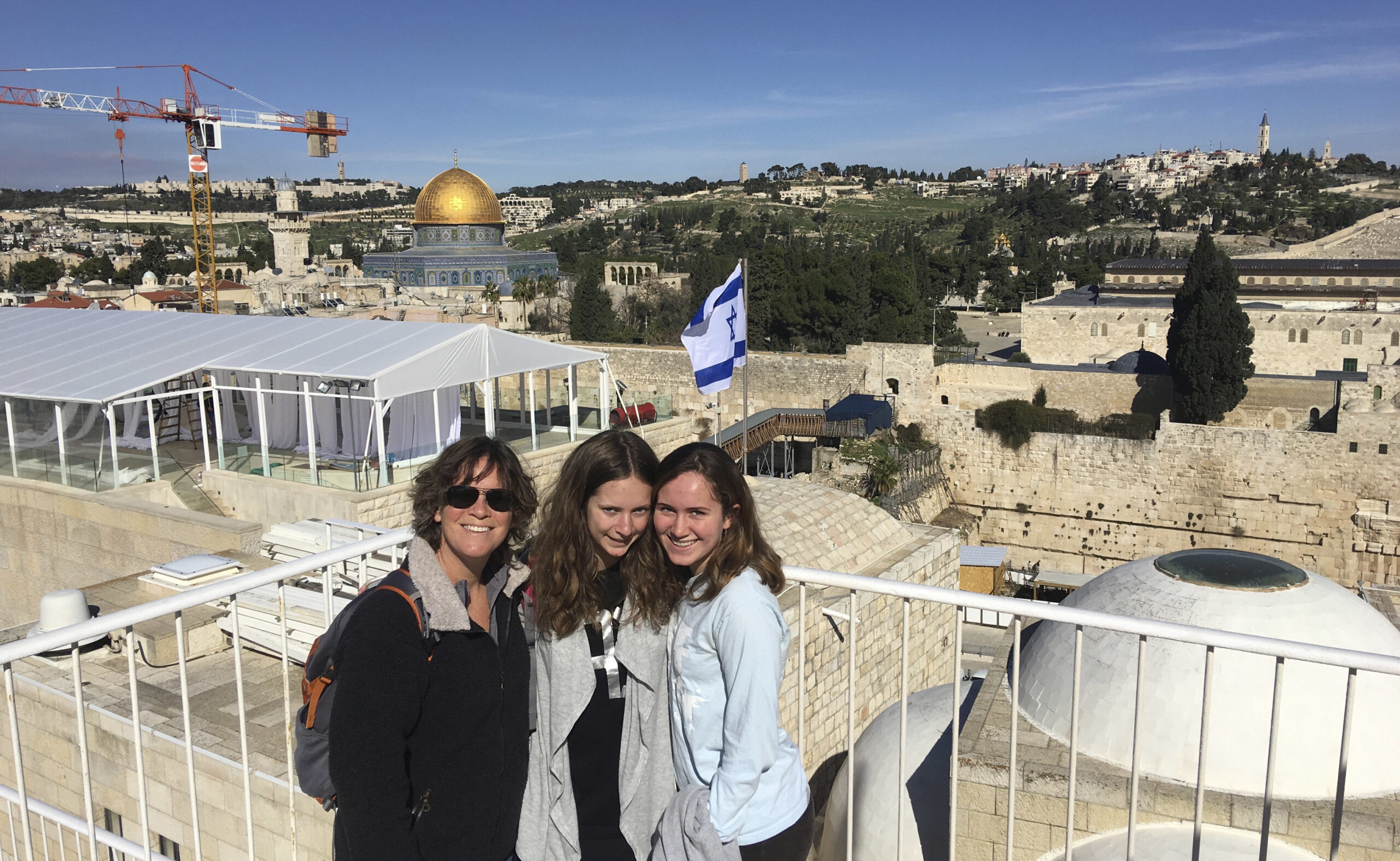 Peg Sandel in Jerusalem with her daughters, who are living and studying in Israel, February 2018.