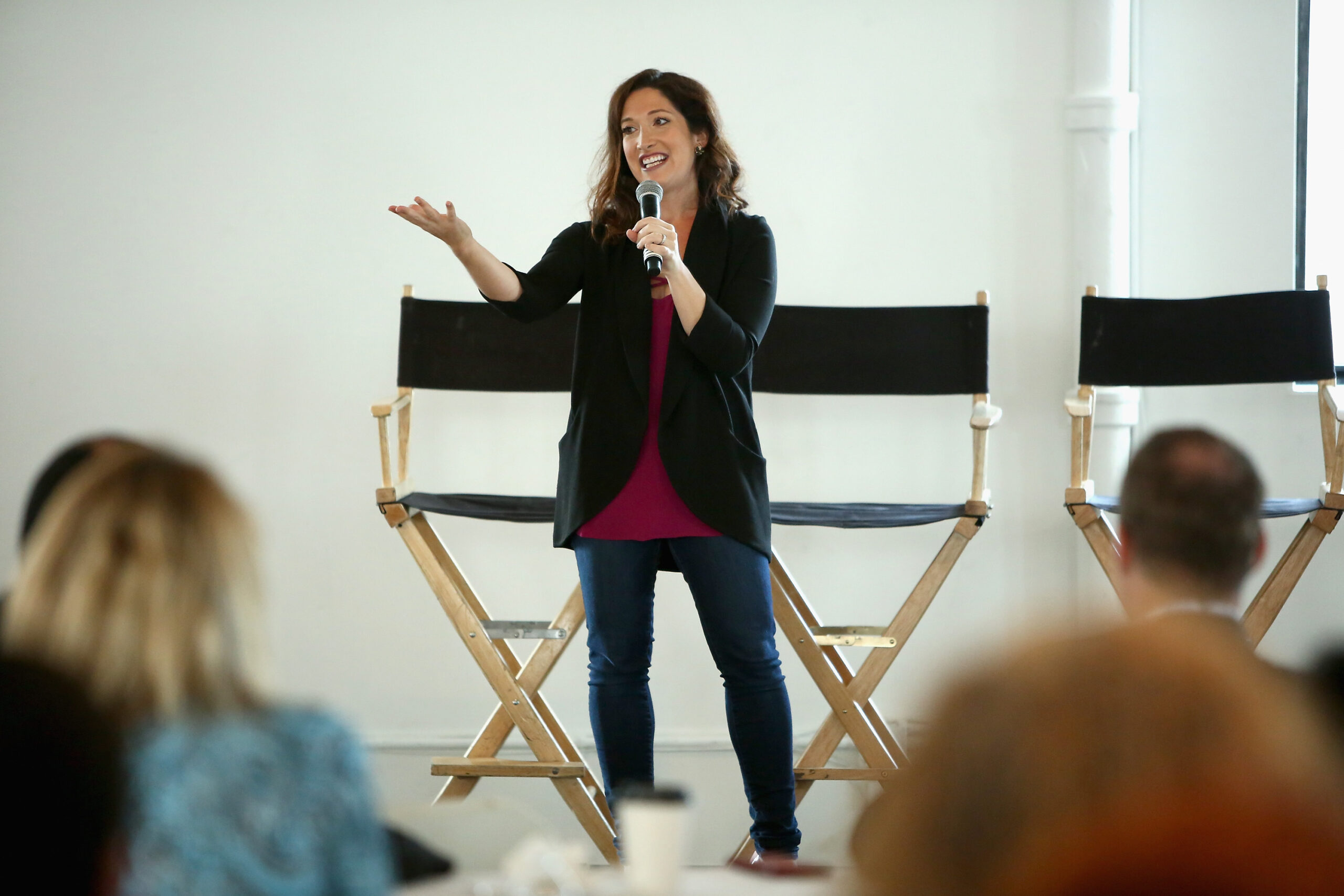 Randi Zuckerberg speaking at an event organized by Virago, a strategic advisory company supporting women entrepreneurs, in New York City, Nov. 2, 2016. (Photo/JTA-Monica Schipper-Getty Images)