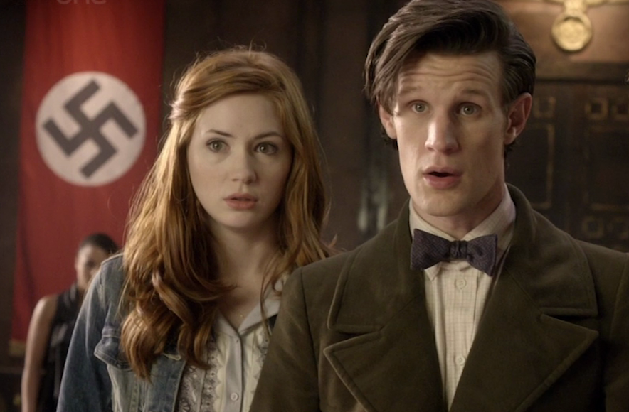 Karen Gillan as Amy Pond and Matt Smith as The Doctor in the 2011 episode "Let's Kill Hitler."