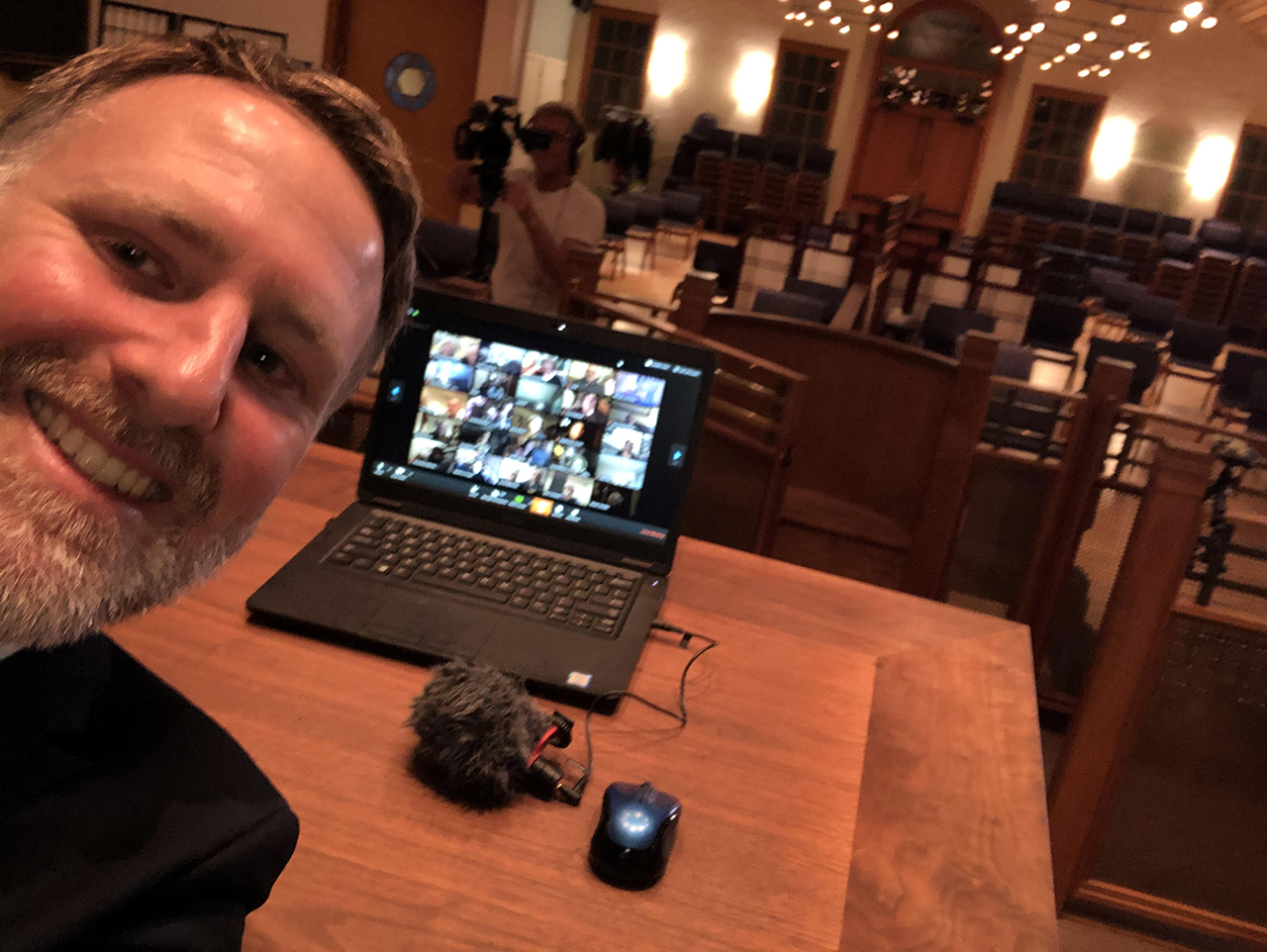 Rabbi Yonatan Cohen of Congregation Beth Israel prepares for a virtual Passover class, April 2020. (Photo/Courtesy CBI)
