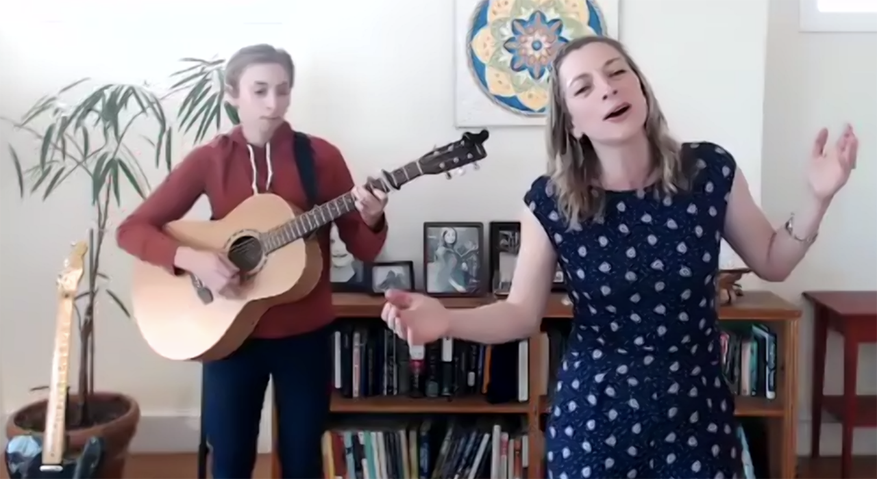 Rabbi Jennie Chabon and her son Ezra perform in a video for the Contra Costa Jewish Day School gala.
