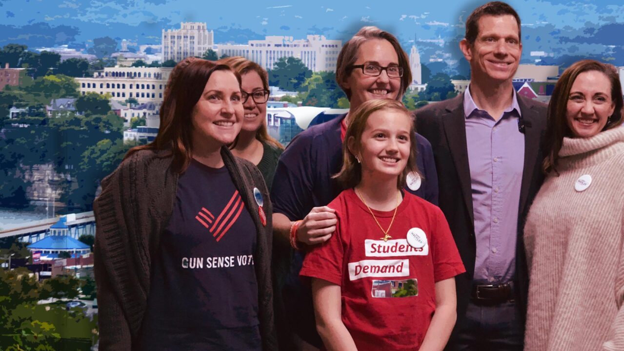 James Mackler and supporters; Chattanooga Tennessee. (Photos/JTA-Courtesy; Wikimedia Commons)