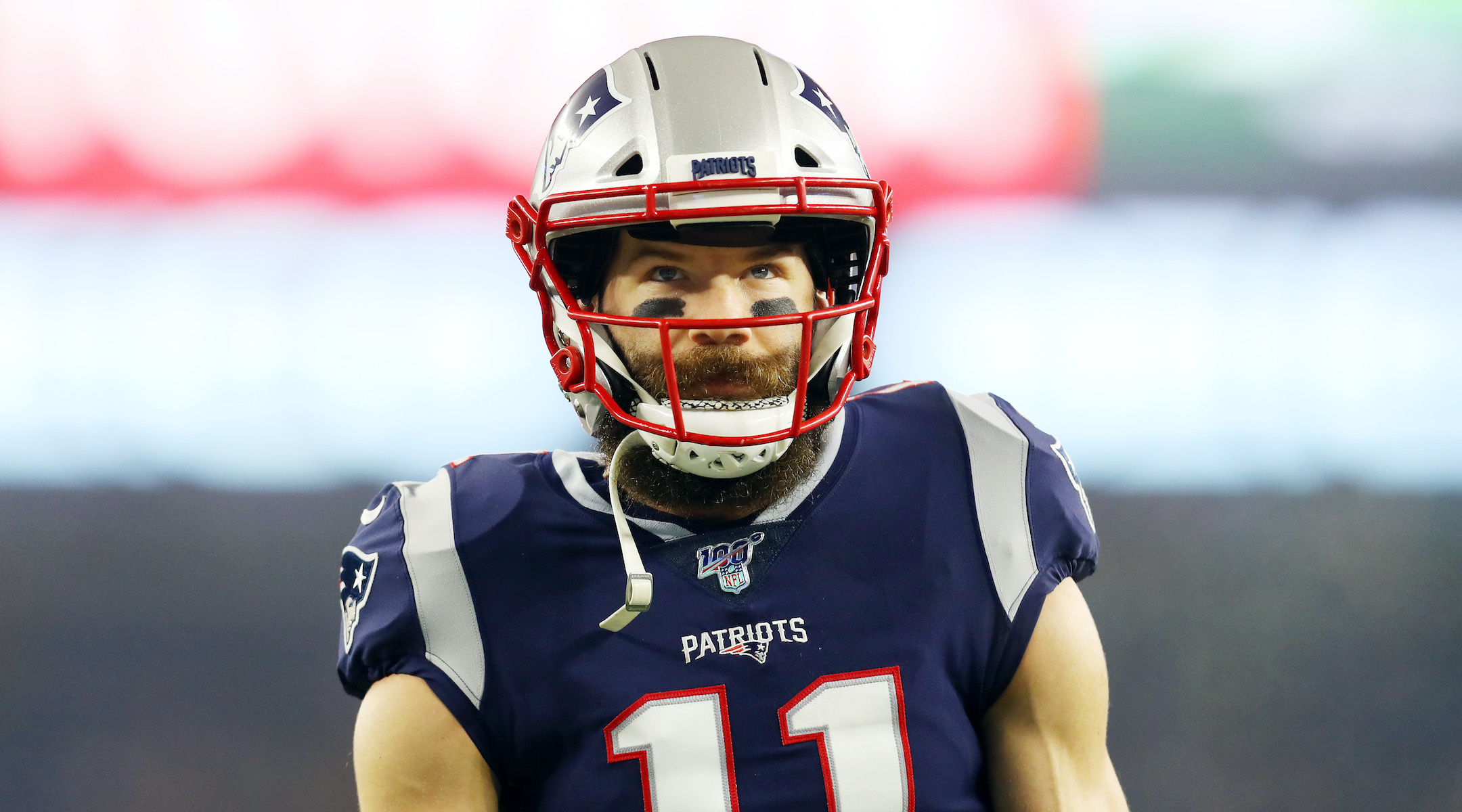 Julian Edelman warms up on the field before a game against the Tennessee Titans, Jan. 4, 2020. (Photo/JTA-Maddie Meyer-Getty Images)