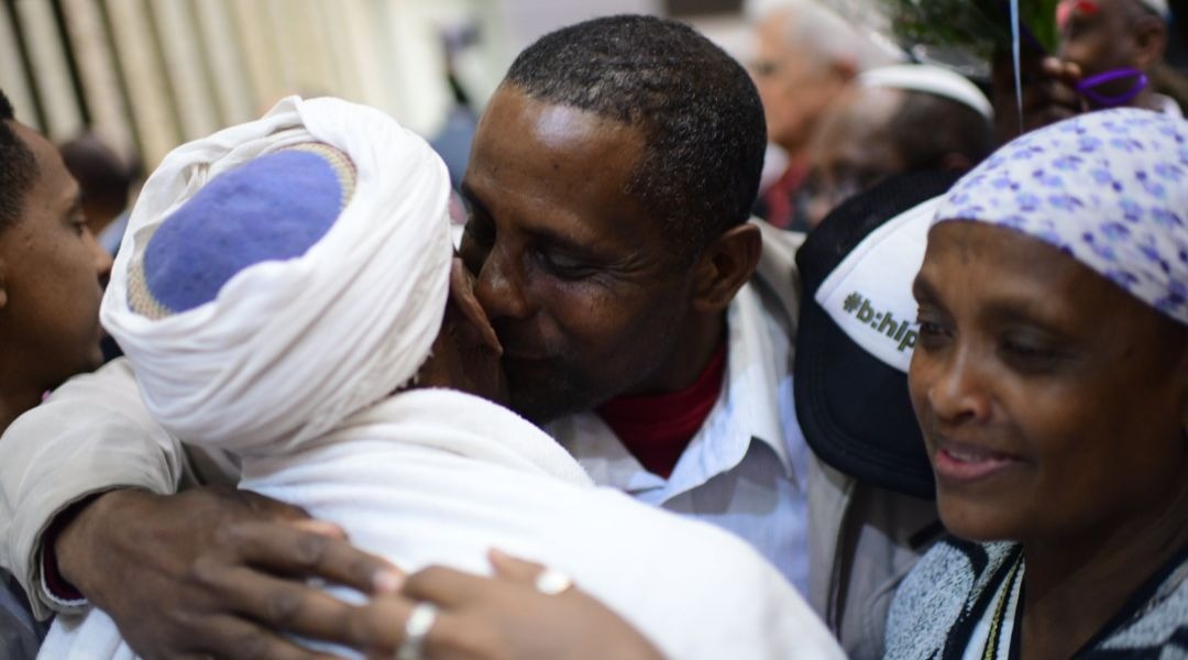 Ethiopians are reunited with their families at Ben Gurion Airport in Israel, Feb. 4, 2019. (Photo/JTA-Tomer Neuberg-Flash90)