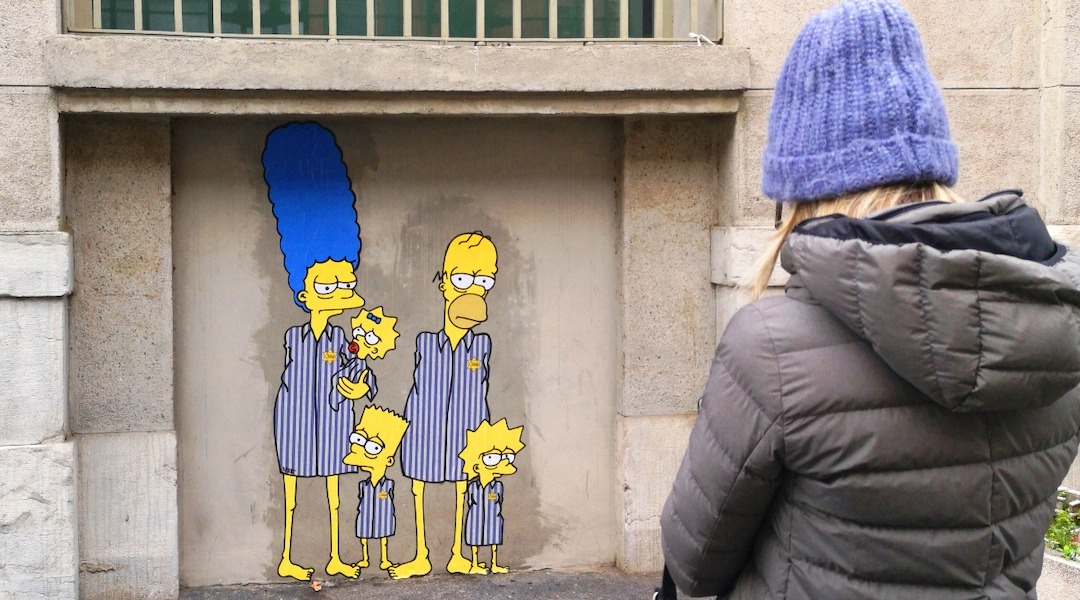 Artist aleXsandro Palombo painted several images of characters from "The Simpsons" on the outside of Milan's central train station. (Photo/Courtesy Palombo)
