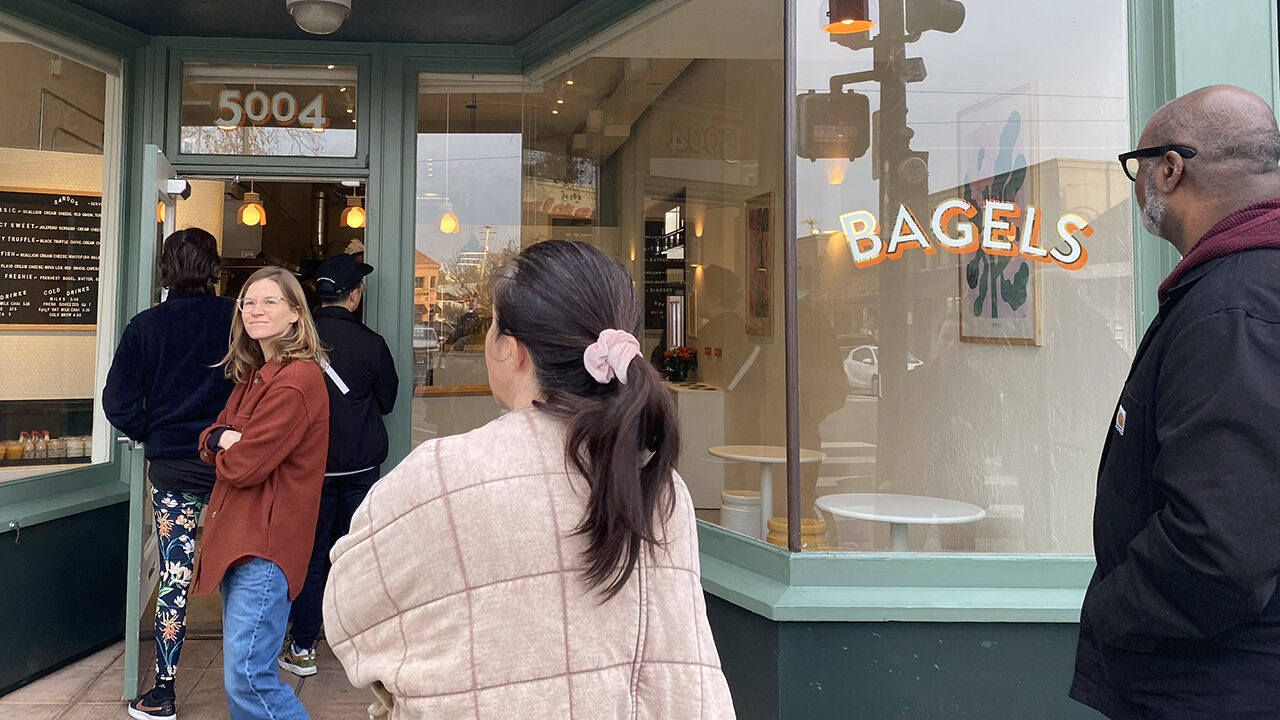 Opening day at Poppy Bagels in Oakland's Temescal neighborhood, Feb. 1, 2022. (Lillian Ilsley-Greene/J. Staff)