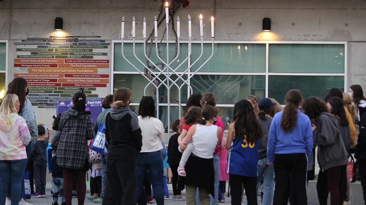 Nov. 29, 2021 menorah lighting at Oshman Family JCC in Palo Alto