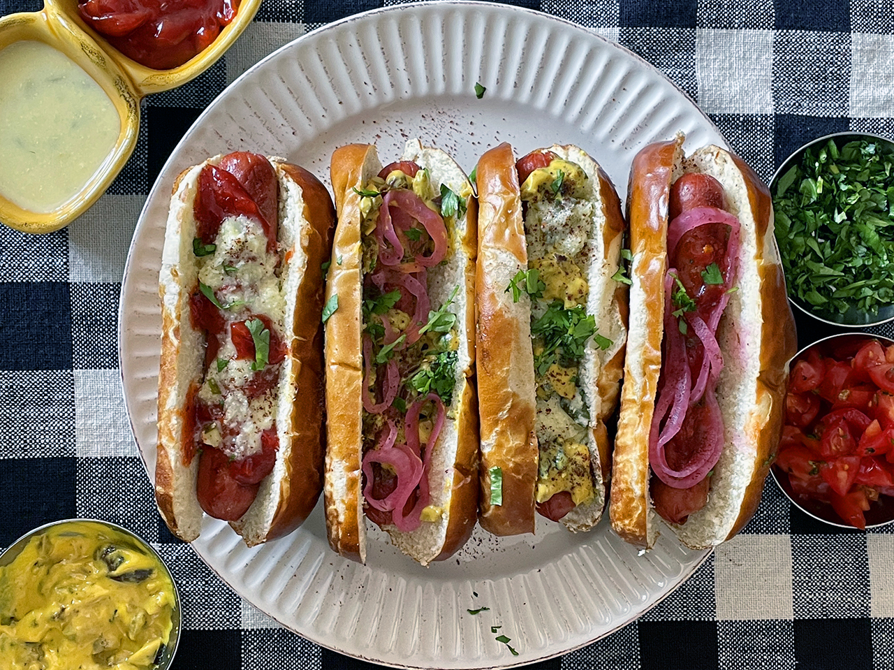 Sephardic and Mizrahi-inspired hot dog toppings. (Photo/Faith Kramer)