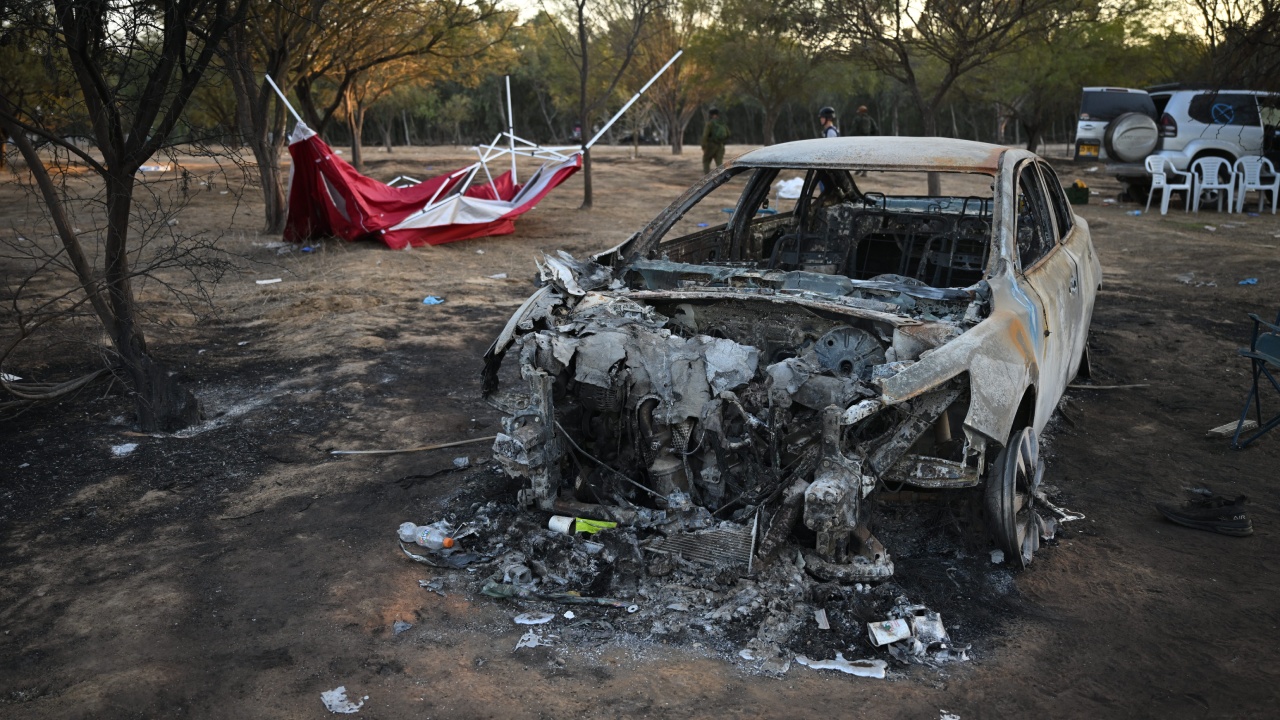 Burnt out cars at the Supernova Music Festival that was attacked by Hamas. (Photo/Getty Images)