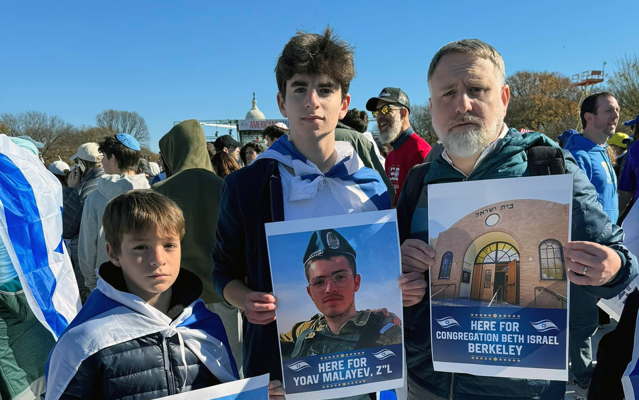 Rabbi Yonatan Cohen (right) attended the March for Israel in Washington along with his sons and a delegation of 18 members of his synagogue, Congregation Beth Israel of Berkeley, Nov. 14, 2023. (Photo/Courtesy Cohen)