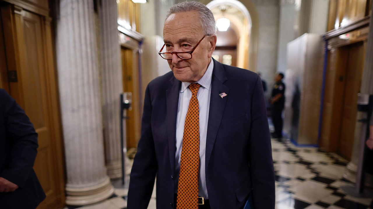 Senate Majority Leader Charles Schumer, a New York Democrat, walks out of the Senate Chamber following a series of votes at the U.S. Capitol, Feb. 12, 2024. (Photo/JTA-Chip Somodevilla-Getty Images)