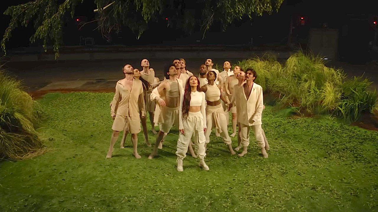 Eden Golan (center) in the music video for "Hurricane," Israel's entry for the 2024 Eurovision Song Contest. (Screenshot via YouTube)