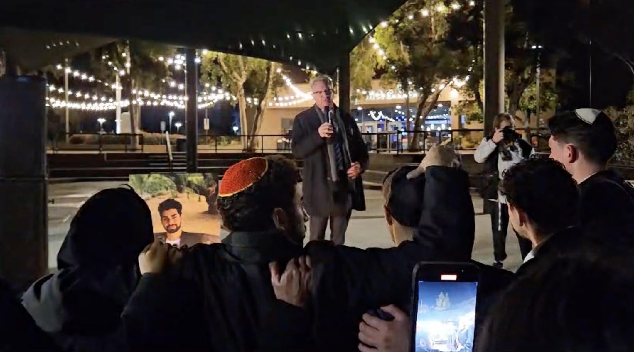 El Cajon, California, Mayor Bill Wells speaks at a vigil in memory of Dr. Benjamin Harouni, a Jewish dentist who was murdered at his practice on Feb. 29, 2024, in El Cajon, March 3, 2024. (Screenshot from video via JTA)