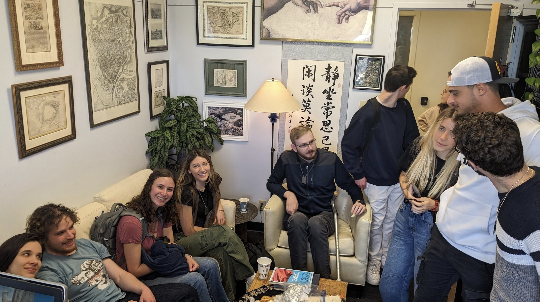 Jewish students crowd into Ron Hassner's office on the first day of the professor's sit-in over the University of California, Berkeley's handling of antisemitism and anti-Israel protests on campus. (Photo/JTA-Courtesy Hassner)