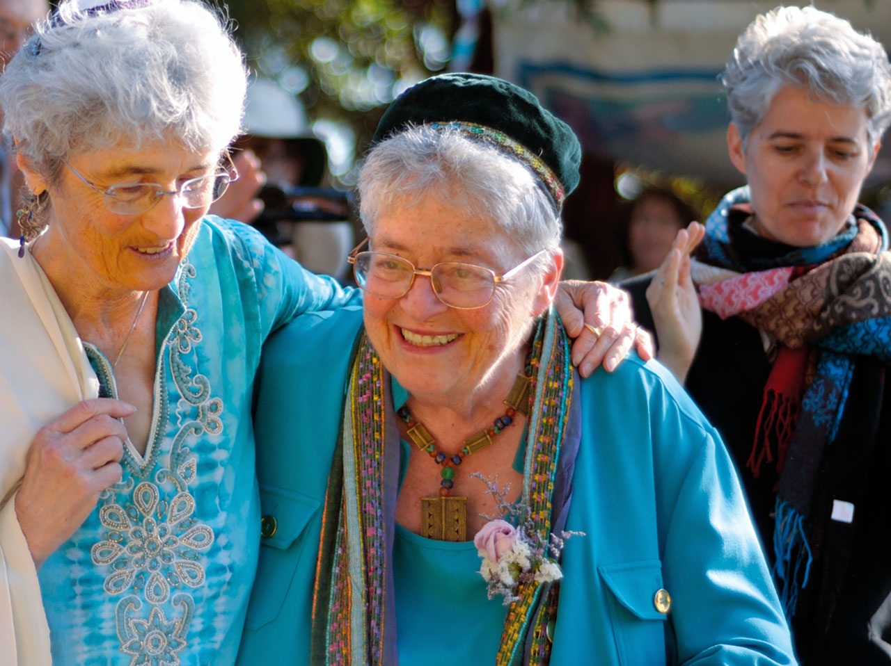 Abigail Grafton (right) on the day of her 2016 wedding to Shoshana Dembitz (left). (Photo/Lea Delson)