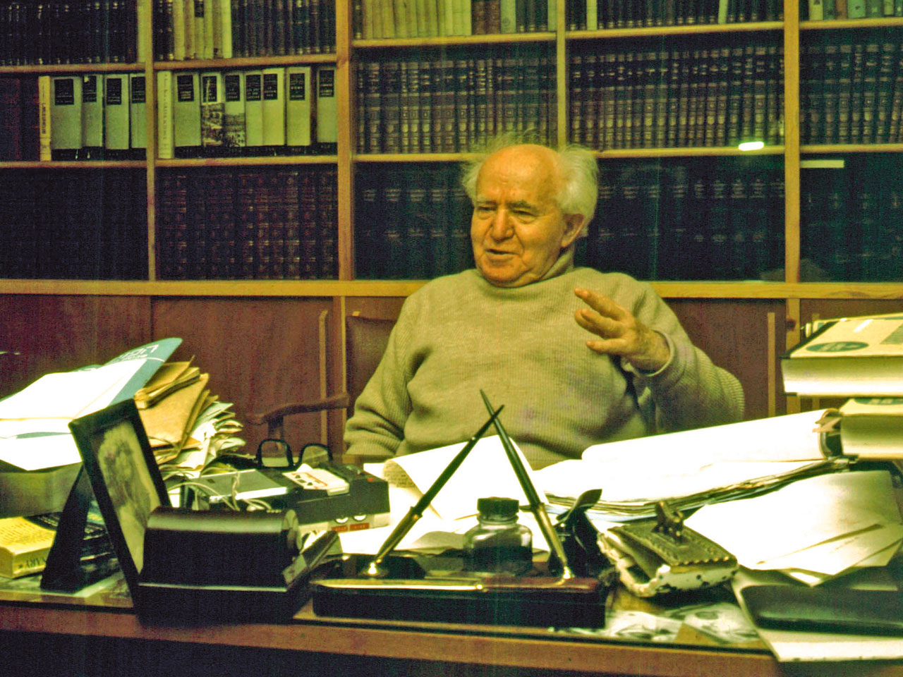 David Ben-Gurion in his study in Sde Boker, Israel, 1968. (Photo/The Dan Hadani Collection, the Pritzker Family National Photography Collection at the National Library of Israel)