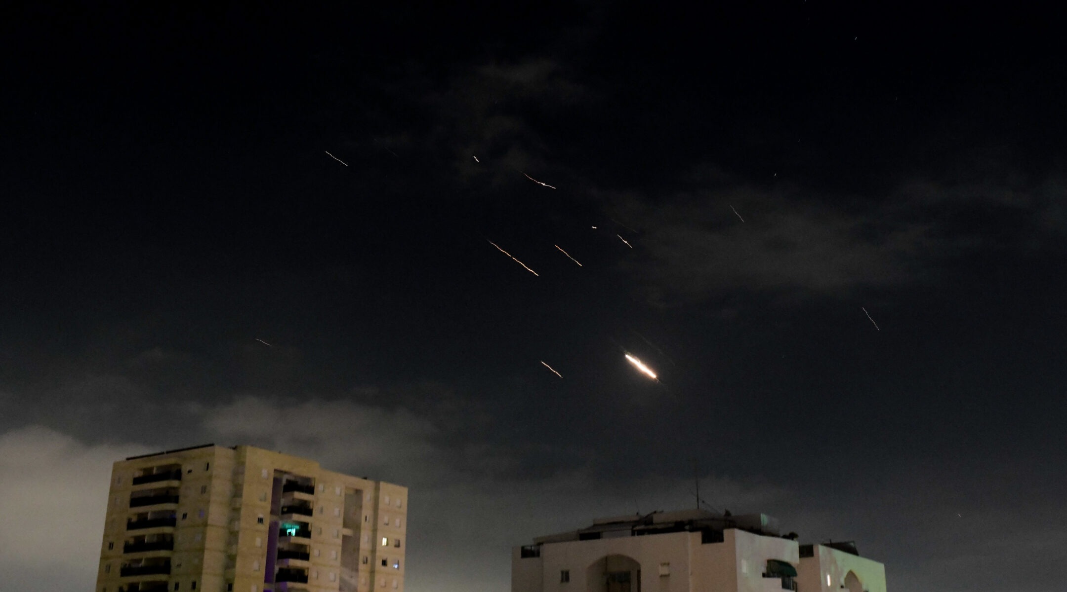 An Iranian missile is intercepted over Tel Aviv on April 14, 2024. (Photo/JTA-Tomer Neuberg-Flash90)