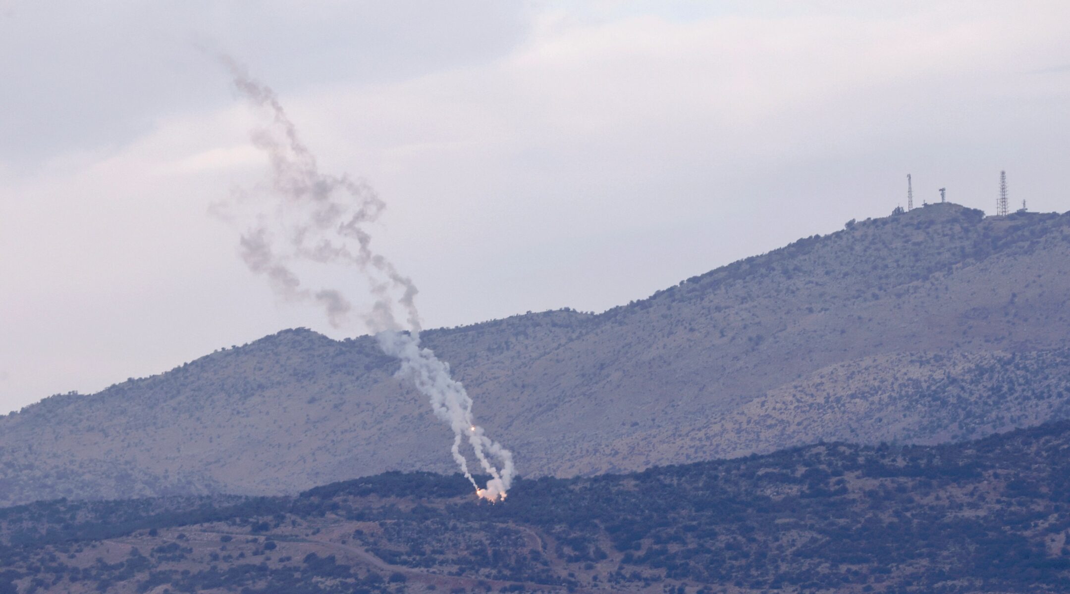 Israeli army flares fall over the northern Har Dov area on Mount Hermon on Nov. 13, 2023, amid increasing cross-border tensions between Lebanon's Hezbollah and Israel as fighting continues with Hamas militants in the Gaza Strip. (Photo/JTA-Jalaa Marey-AFP via Getty Images)