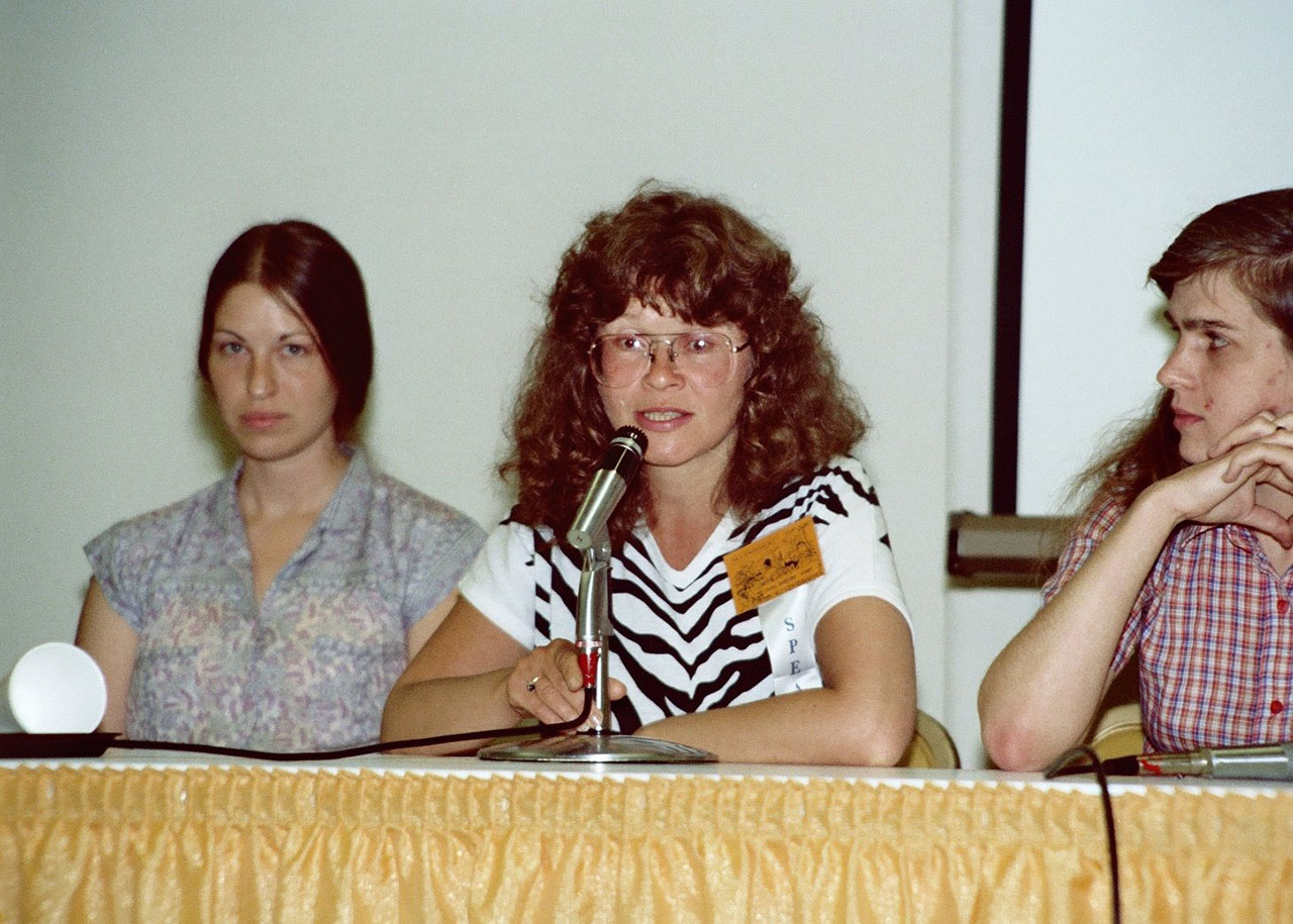 Trina Robbins (center) with Jan Duursema (left) and Carol Kalish on the "Women in Comics" panel at the 1982 San Diego Comic Con. (Photo/Alan Light CC BY 2.0)