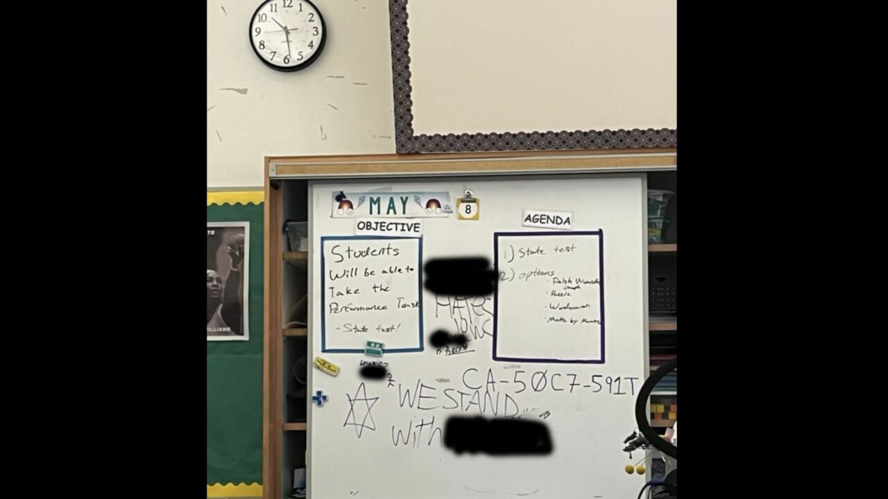 Whiteboard in Berkeley middle school classroom