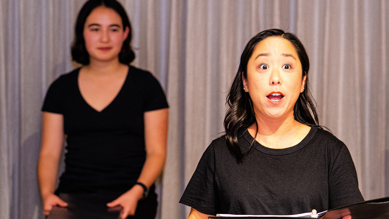 (From left) Actors Lillian McKenzie and Kaitlyn Tanimoto in "What Do I Do With All This Heritage?" (Photo/David Chiu)