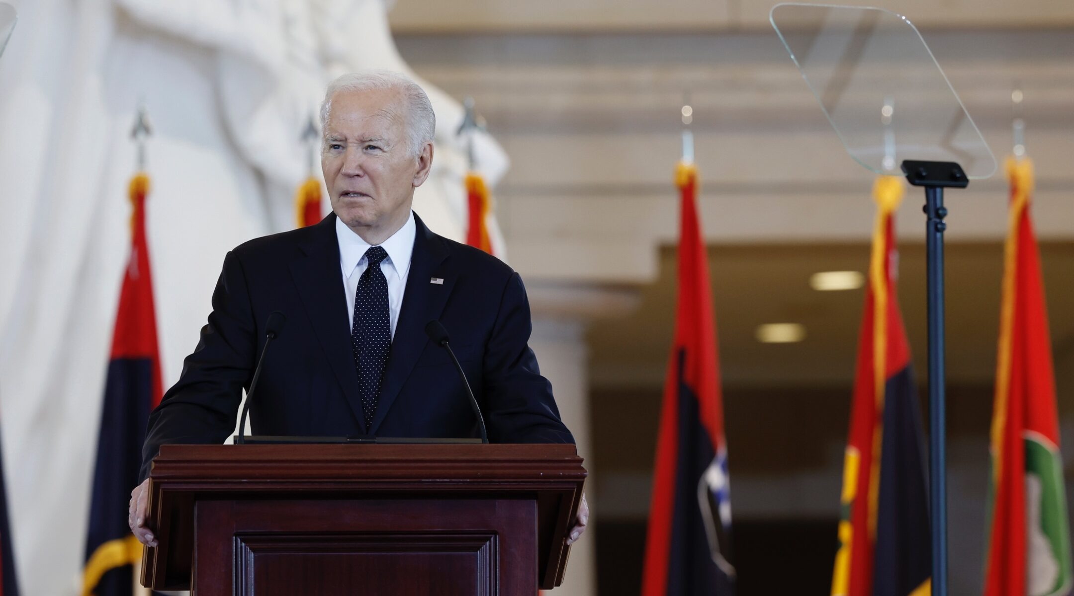 U.S. President Joe Biden speaks during the U.S. Holocaust Memorial Museum's Annual Days of Remembrance ceremony at the U.S. Capitol, May 7, 2024. (Photo/JTA-Anna Moneymaker-Getty Images)