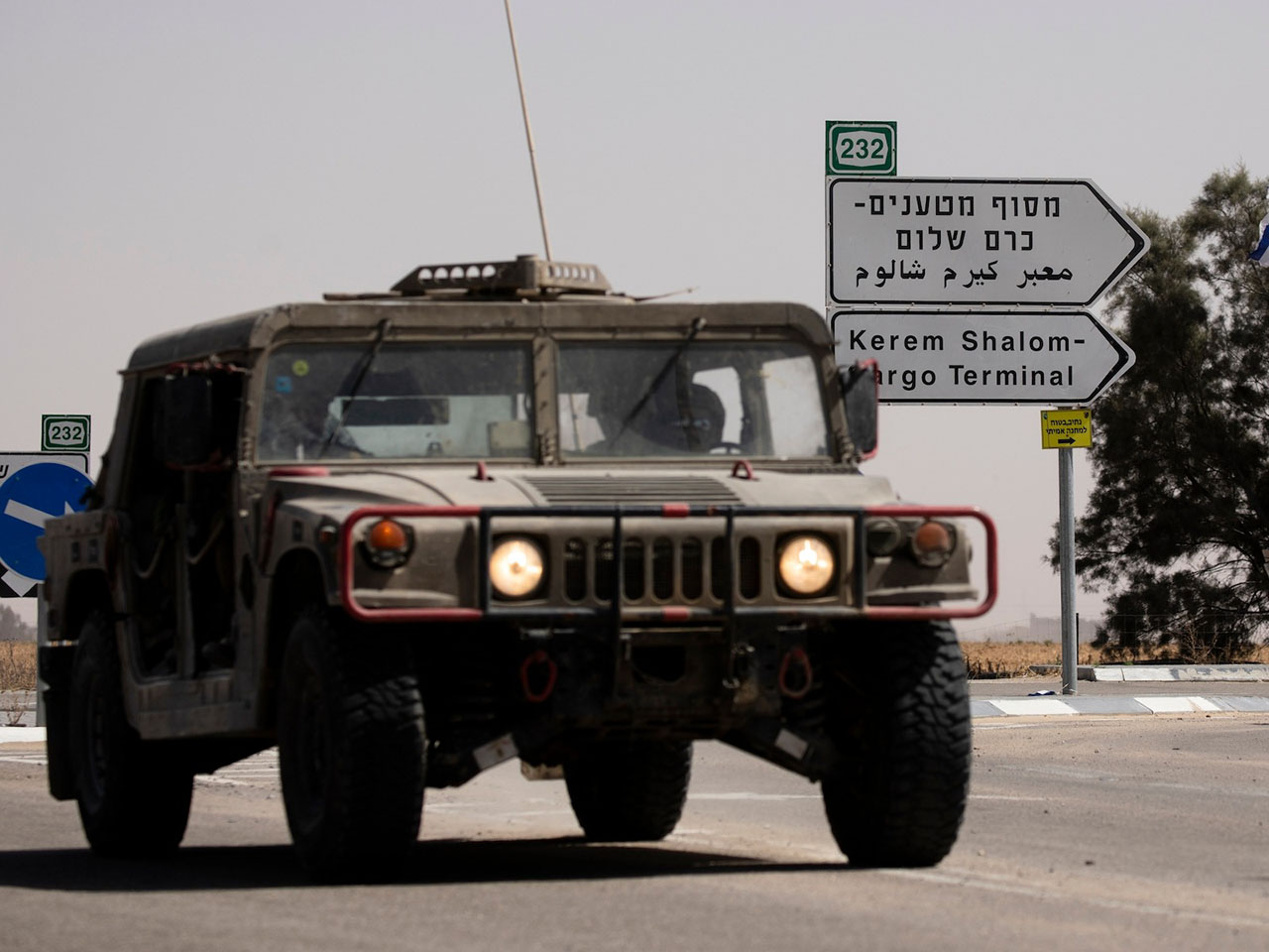 An Israeli army vehicle moves after Hamas fired a mortar attack on May 5, 2024 in Kerem Shalom, Israel. (Photo/JTA-Amir Levy-Getty Images)