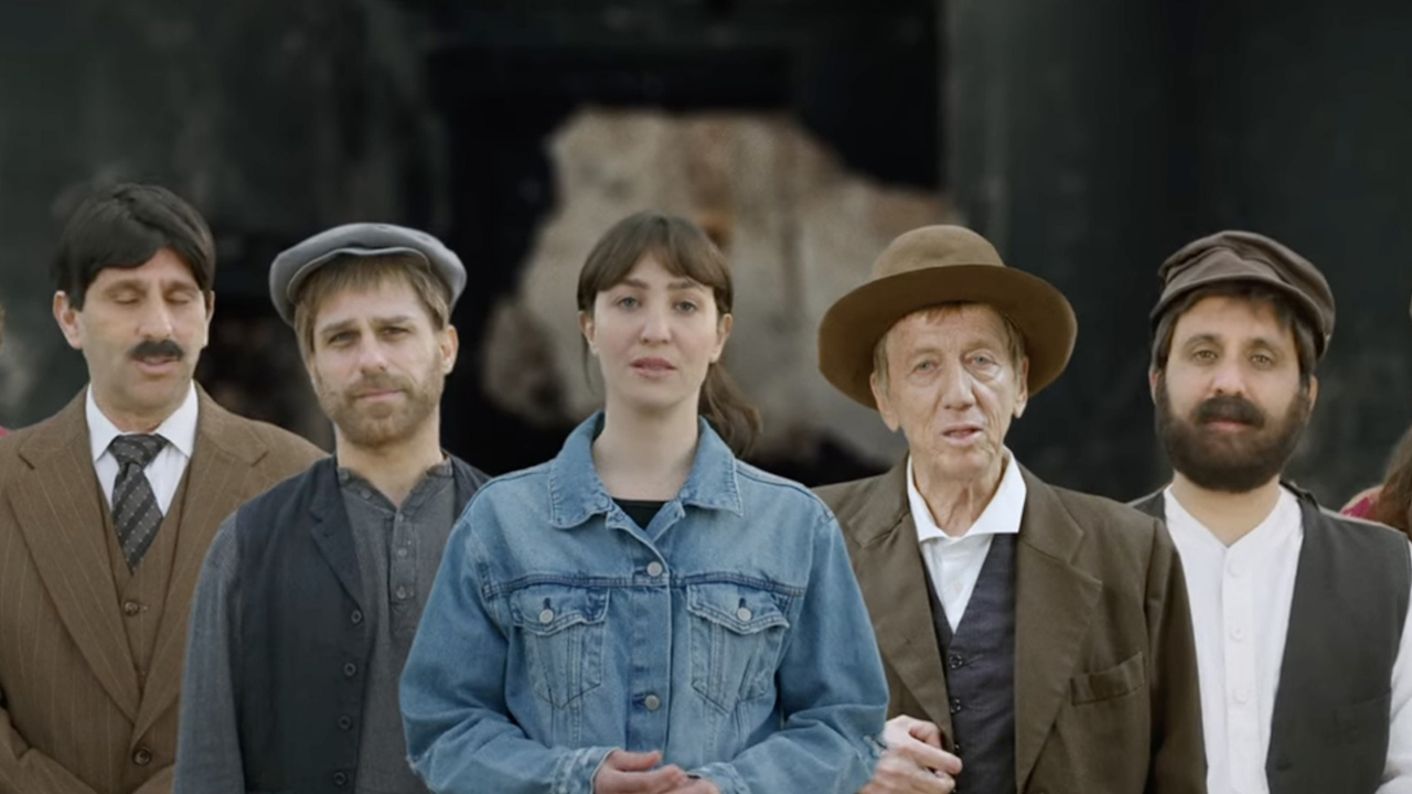 Characters on the closing skit of the first episode of the new season of Israel's "The Jews are Coming" tell a story of Jewish trauma and perseverance that spans thousands of years. (Screenshot)