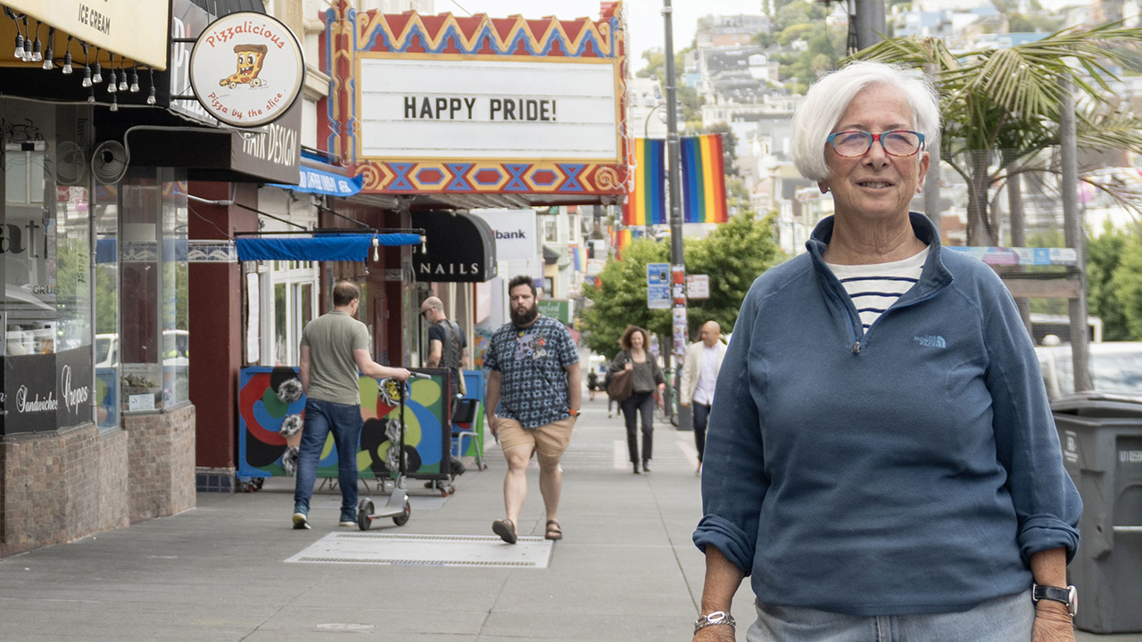 Barbara Cymrot, pictured in the Castro District of San Francisco, was one of the first parents to join Sha'ar Zahav, San Francisco's LGBTQ synagogue. (Aaron-Levy Wolins/J. Staff)