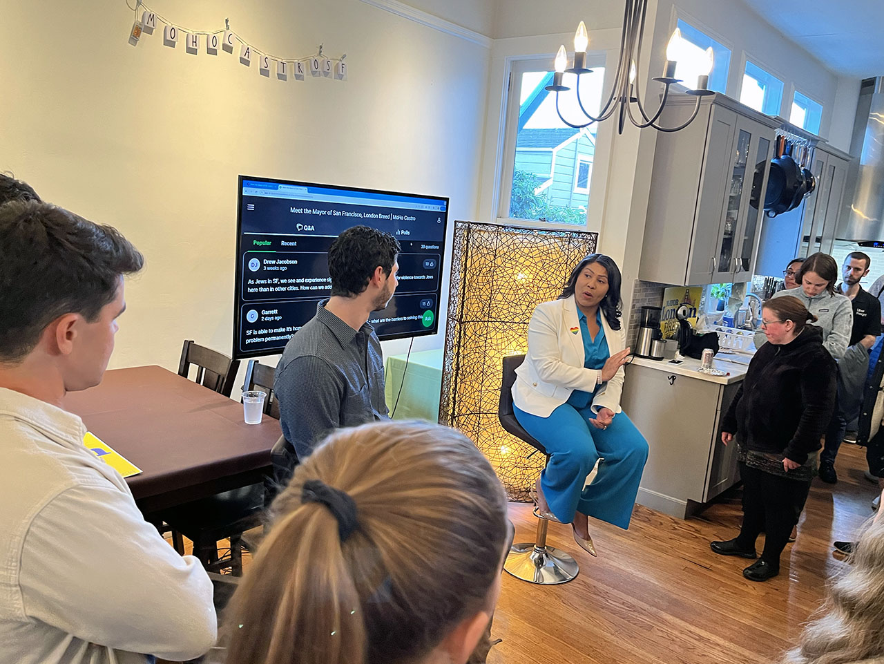 San Francisco Mayor London Breed speaks to a group at the Castro Moishe House, June 10, 2024. (Courtesy Ron Barzilay)