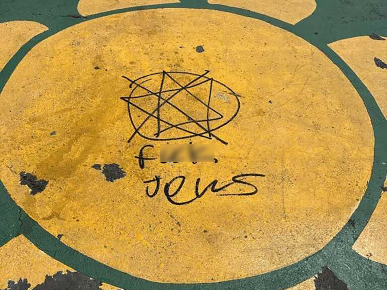 Antisemitic graffiti on the playground at Commodore Sloat Elementary School in San Francisco, Aug. 2023.