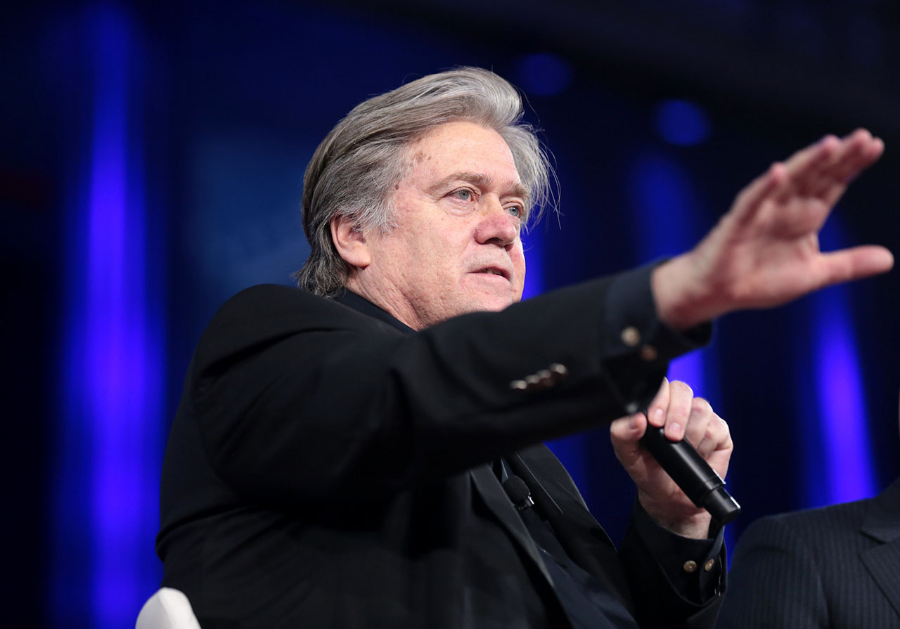 Steve Bannon speaking at the 2017 Conservative Political Action Conference in National Harbor, Maryland. (Gage Skidmore via Flickr CC BY-SA 2.0)