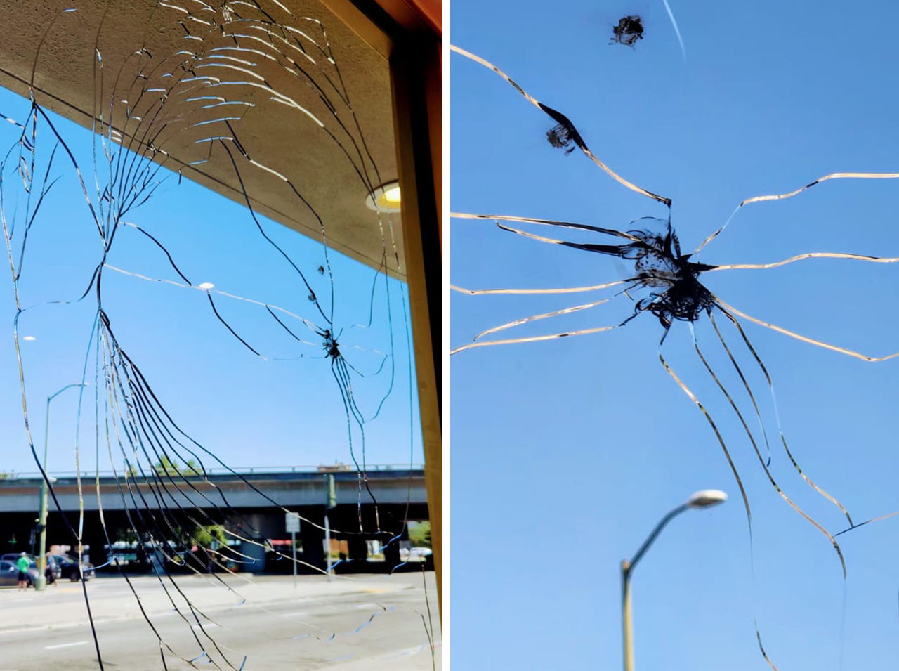 Pieces of concrete thrown at Chabad of Oakland shattered the bullet-resistant safety glass on the storefront-style Chabad center on June 21 and July 6. (Courtesy)