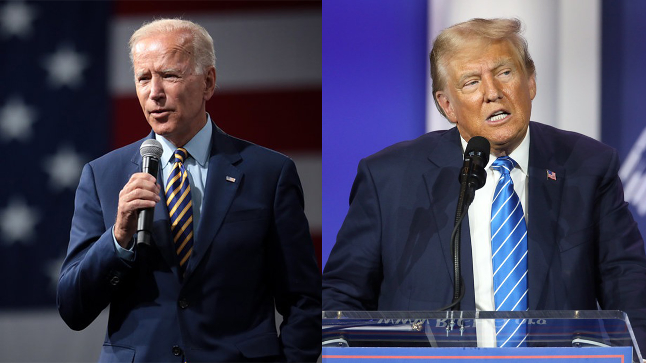 side by side photos of Trump and Biden speaking