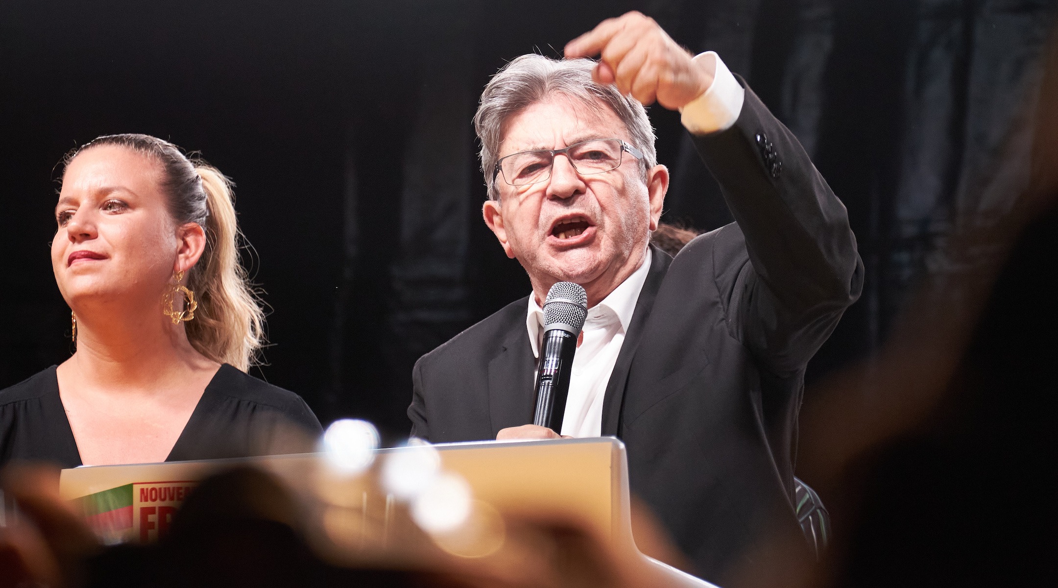 Jean Luc Mélenchon, a leader of the left-wing New Popular Front, speaks in front of thousands of supporters on Place de la République on June 30, 2024 in Paris. (Pierre Crom/Getty Images)