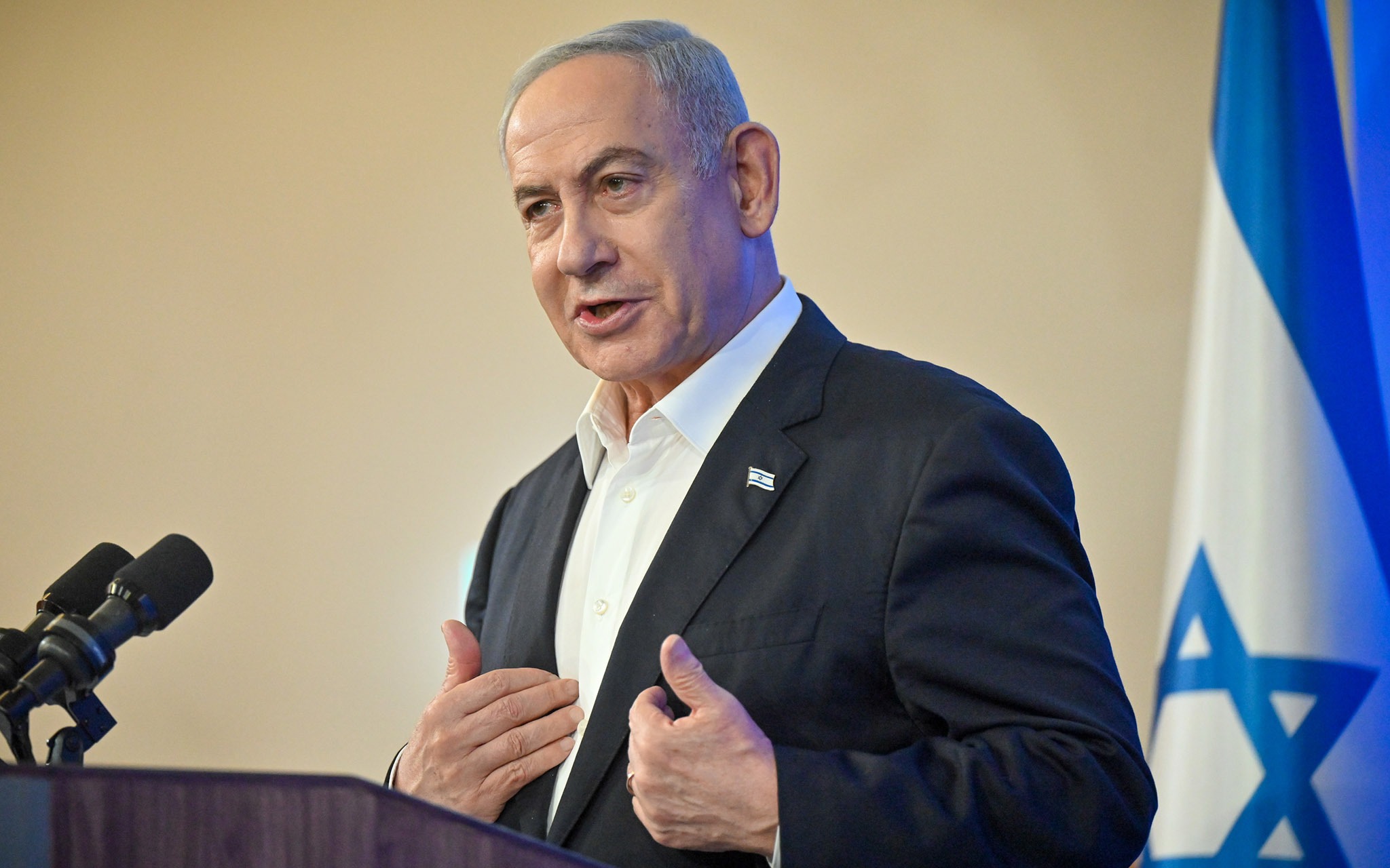 Prime Minister Benjamin Netanyahu gives a press conference on Jan. 18, 2024. (Kobi Gideon/Israel Government Press Office)
