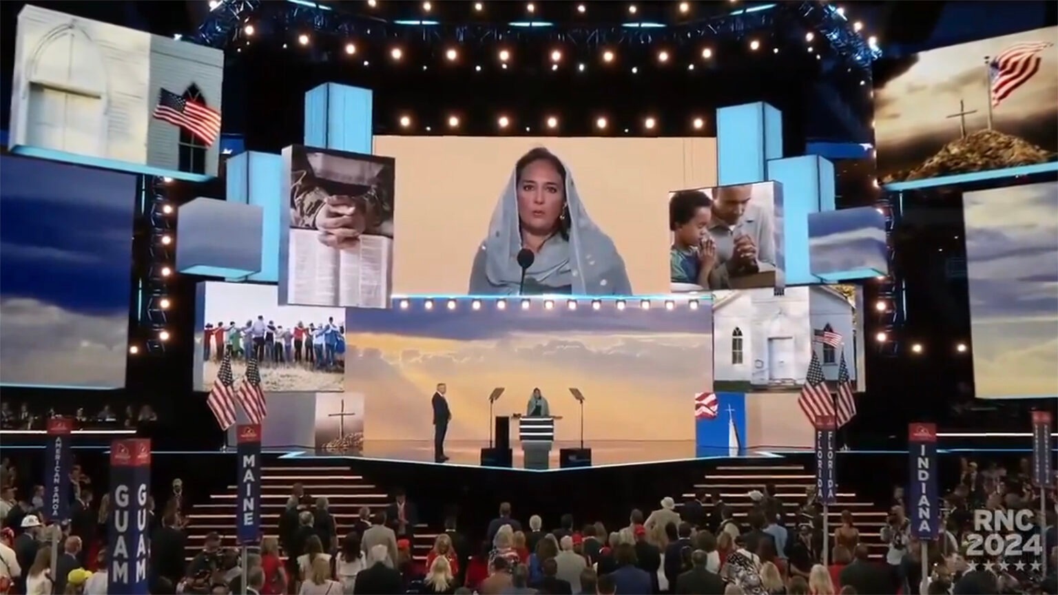 Harmeet Kaur Dhillon offers a Sikh prayer at the Republican National Convention, July 15, 2024, in Milwaukee. (Screenshot via RNS)