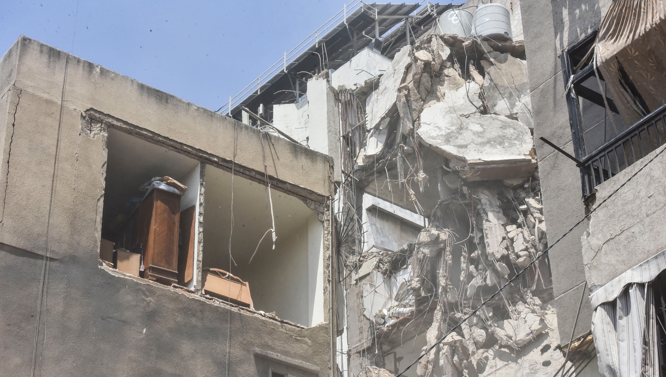 A view of a partially destroyed building  targeted by the Israeli army in its assassination of Hezbollah commander Fuad Shukr in Beirut, Lebanon, July 31, 2024. (Fadel Itani/NurPhoto via Getty Images)