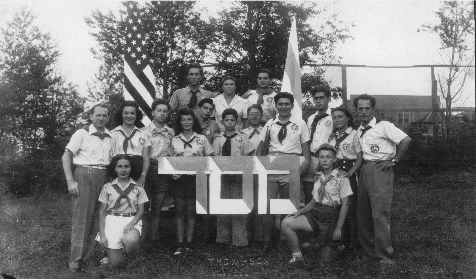 Staff at Camp Massad, whose first location was in New York, pose for a photo in 1941. (Camp Massad via Wikimedia Commons)