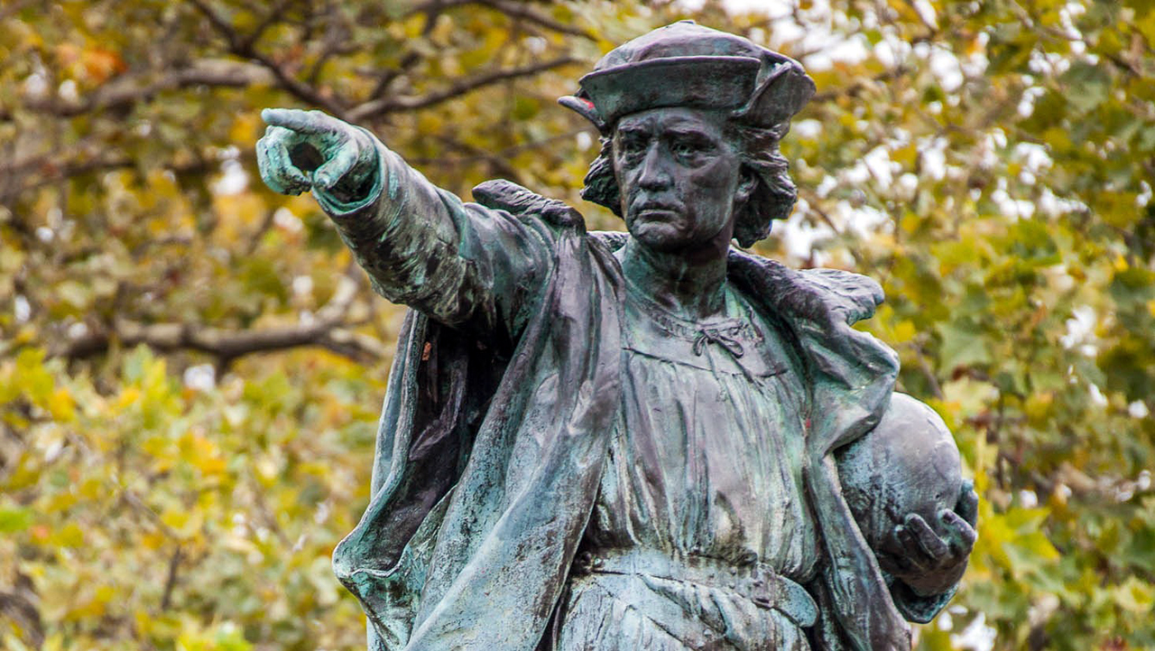 A bronze statue of Columbus