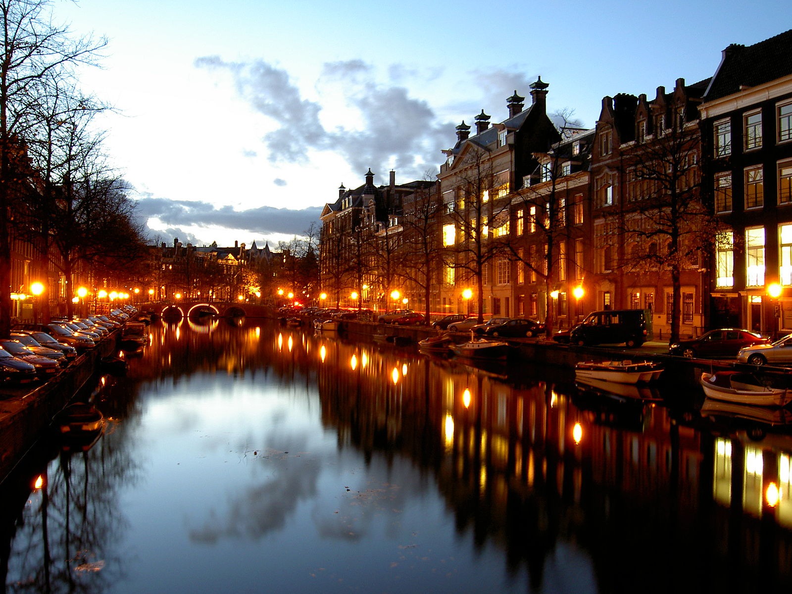 an Amsterdam canal at night